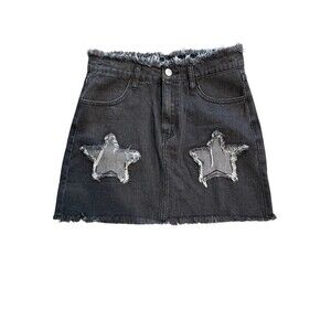 AELFRIC EDEN Denim Dark Gray / Black Mini Skirt Size  26 Star Shaped Cut Outs
